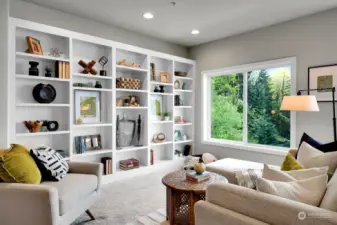 This built in shelving could be used for TV, library, art or you choose!