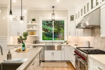 Cooking in this kitchen will bring out the chef  in you! With Quartz countertops, white  shaker cabinets, high end appliances and  more than enough room to move around,  you will find yourself looking for excuses to  cook.