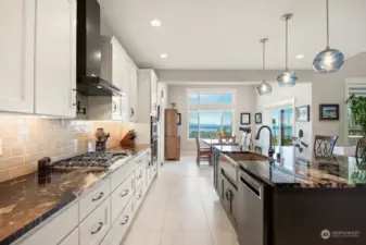 CHIC Chef Kitchen with high end KitchenAid Appliance Package! All Kitchen cabinets have soft close doors & pull-out drawers as well as cabinet underlighting and there is a Wet Bar. Custom tiling pulls it all together into a space that is easily maintained.