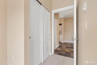 The 2nd bedroom has a normal closet and there is a coat/storage closet off the entry, beyond.