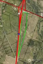 Approximate property lines in green.