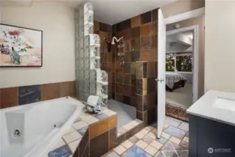 Lower level bath with double shower