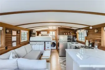 This sweet little houseboat has EVERYTHING!! Can come fully furnished or not, your choice. Large kitchen, built in queen bed that raises up with a nicely designed closet space below and lots of storage.