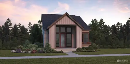 Bearberry Modern Farmhouse Exterior. Artistic renderings for homes under construction are used for representational purposes only. Colors, finishes, and surrounding landscape will vary.