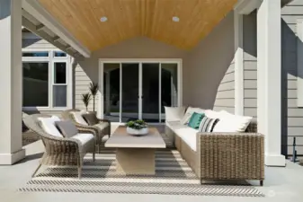 Sun or shade--you decide. The extended patio allows for seating as well as dining. Virtually staged.