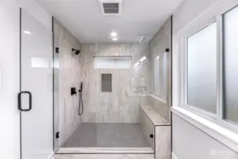 Primary bathroom upstirs with tile