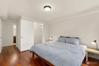 Bedroom big enough for a king sized bed and a walk in closet