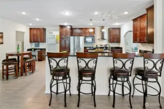 The huge breakfast bar is a great spot to sip your coffee and read the morning paper.