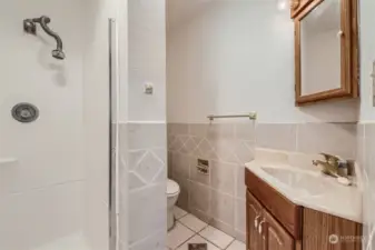 Lower level bathroom with shower.
