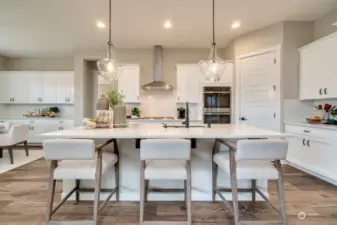 Gourmet island kitchen with induction cooktop and range hood included.