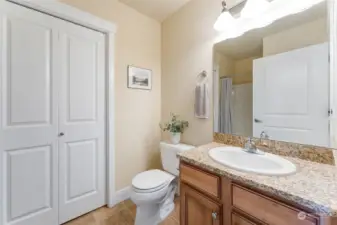 Guest bathroom is a 3/4 bath with a shower