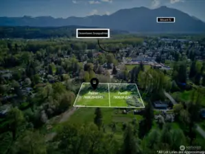 Two tax parcels for sale. Looking toward the east and downtown Snoqualmie, this listing is for the northern most parcel. Lot lines approximate.