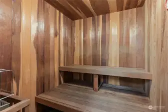 Relax in the soothing sauna, perfect for unwinding after a workout or simply taking time to de-stress