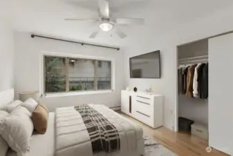 Modernized bedroom w/ good sized closet
