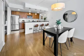 Hardwood flooring through living and dining area
