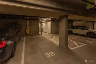 Very spacious designated parking spot, with walkway right next to it
