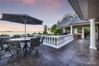Beautiful Patio area to enjoy the Bay views. Leads over to the covered Fireplace Area and to the Rose Gardens.