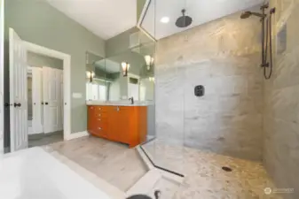 Primary bathroom  with oversized walk in shower