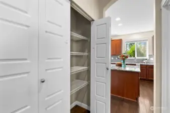 The pantry off the kitchen provides ample space for all your cooking essentials.