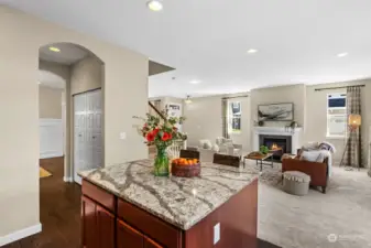 The dining room can be entered from the kitchen or the main foyer.  The convenient placement near the kitchen will make hosting dinner parties a breeze!