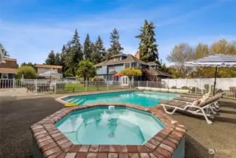 Whether Summer or Winter the pool and hot tub with cascading waterfall into the pool provide year round enjoyment and opportunity for relaxation. The pool features a spacious, fully fenced pool deck with two gated entries.