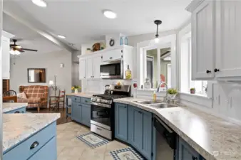 Lots of space for cooking and baking!  Lots of natural light and undercabinet lighting