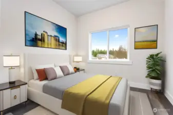 Virtual staged upper bedroom