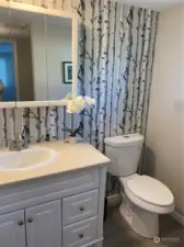 Primary Bathroom with New Wallpaper
