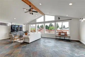 Great room with beautiful slate flooring.