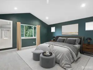 Incredible primary bedroom with adjacent primary bath. Virtually staged.