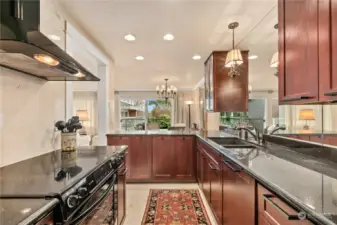 Glamorous kitchen with easy maintenance surfaces and lots of cabinet space.