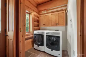 Laundry room located at the end of the hall on main floor, is light and bright with storage. W/D stay with home