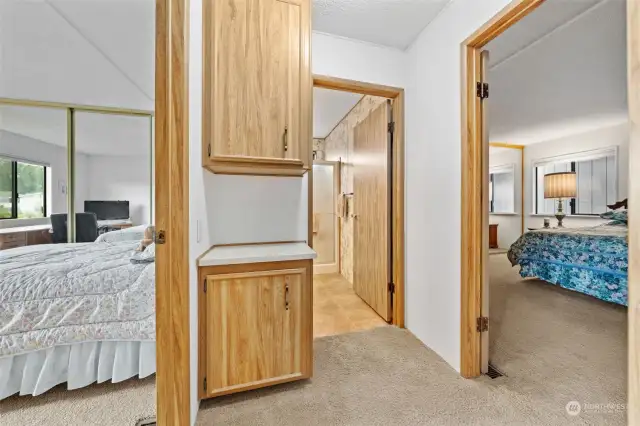 Two bedrooms both with their own bathroom.