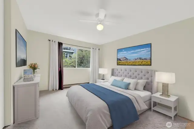 Primary bedroom shown virtually staged
