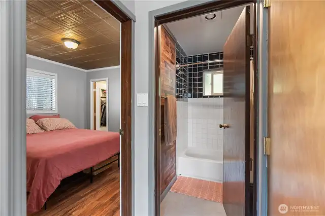 View into bedroom & full bathroom