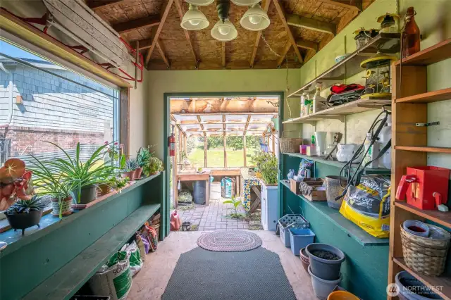 Charming stick built greenhouse and potting shed (hoses & supplies included!)