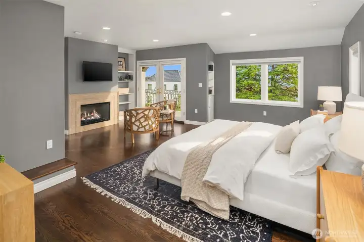 Massive primary suite with view deck, fireplace