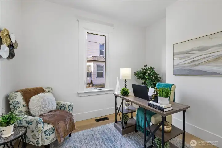 The main floor office could also serve as a reading or music room.