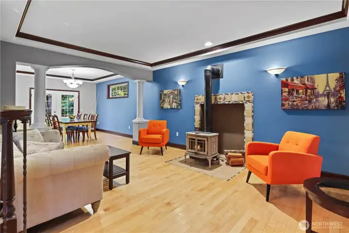 Cozy up to the wood stove for quiet conversation