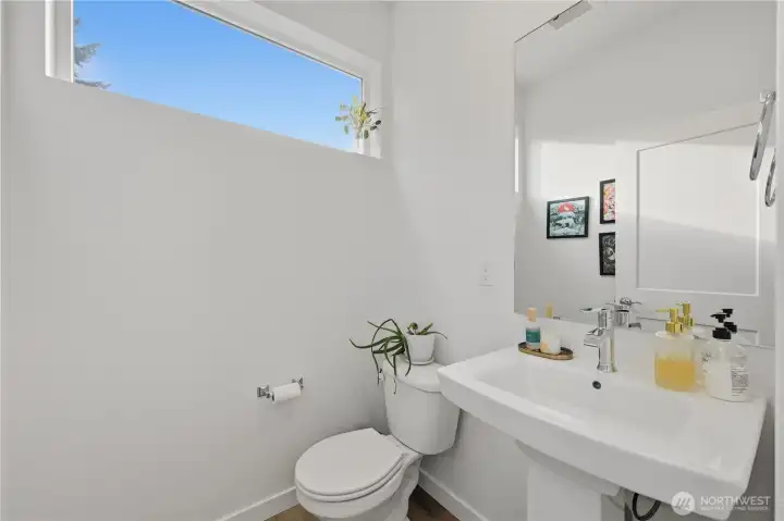 Half bath just off the lounge on the second floor Half bath just off the lounge on the second floor