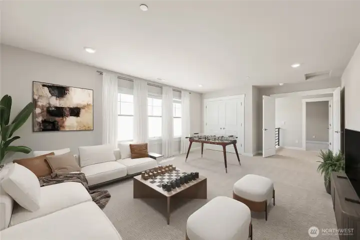 HUGE bonus room with closet - virtually staged showing similar plan.