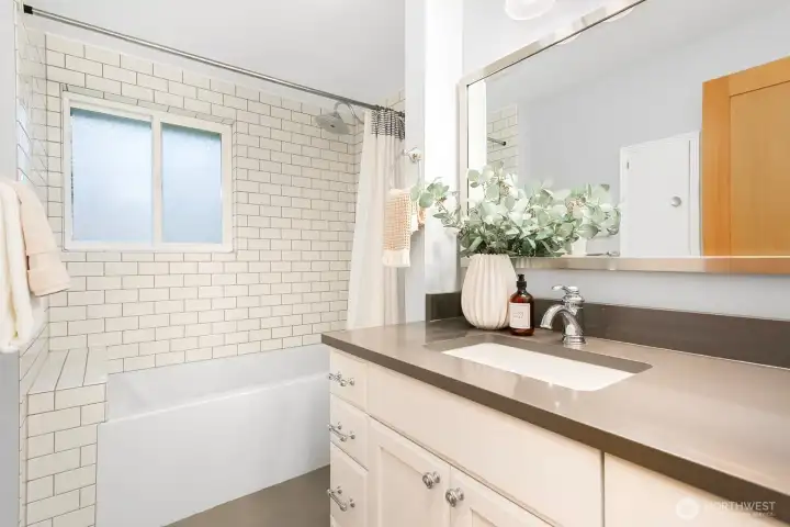 Remodeled full bathroom on the main floor