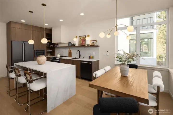 Waterfall island with an abundance of eating space