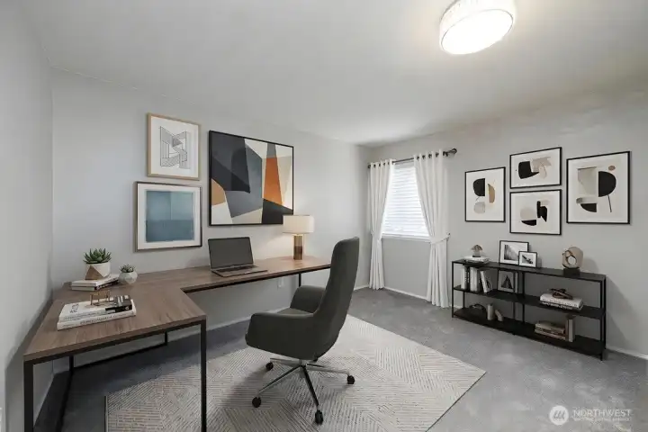 Versatile upstairs office/additional bedroom (virtually staged).