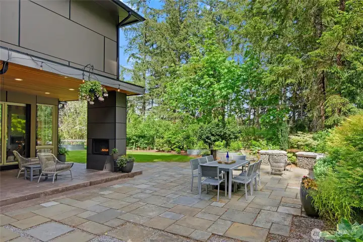 The garden offers a variety of seating options.  New Gabion benches and extended patio.