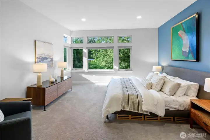 Primary bedroom is spacious and bright.