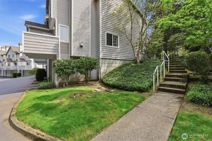 Landscaped area beside the unit