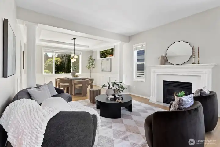 Front Living room with gas fireplace and dedicated dining room Front Living room with gas fireplace and dedicated dining room
