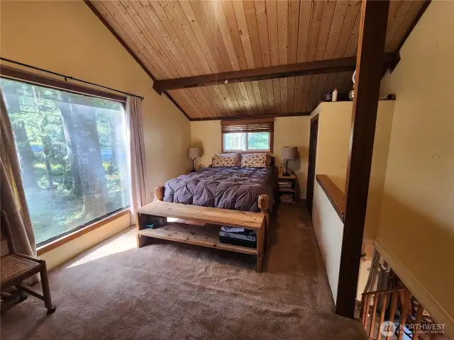Primary has a large window overlooking the back yard