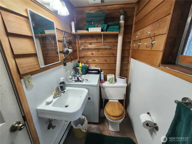 Bathroom - the square unit is the hot water tank